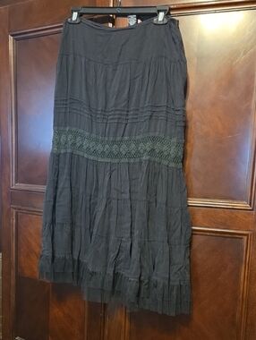 Allison Brittney Black Maxi Skirt with Crochet Panel